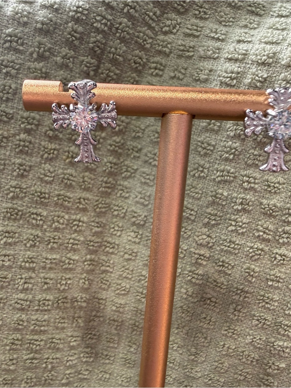 Silver Cross Moissanite Stud Earrings - Elegant Women's Jewelry